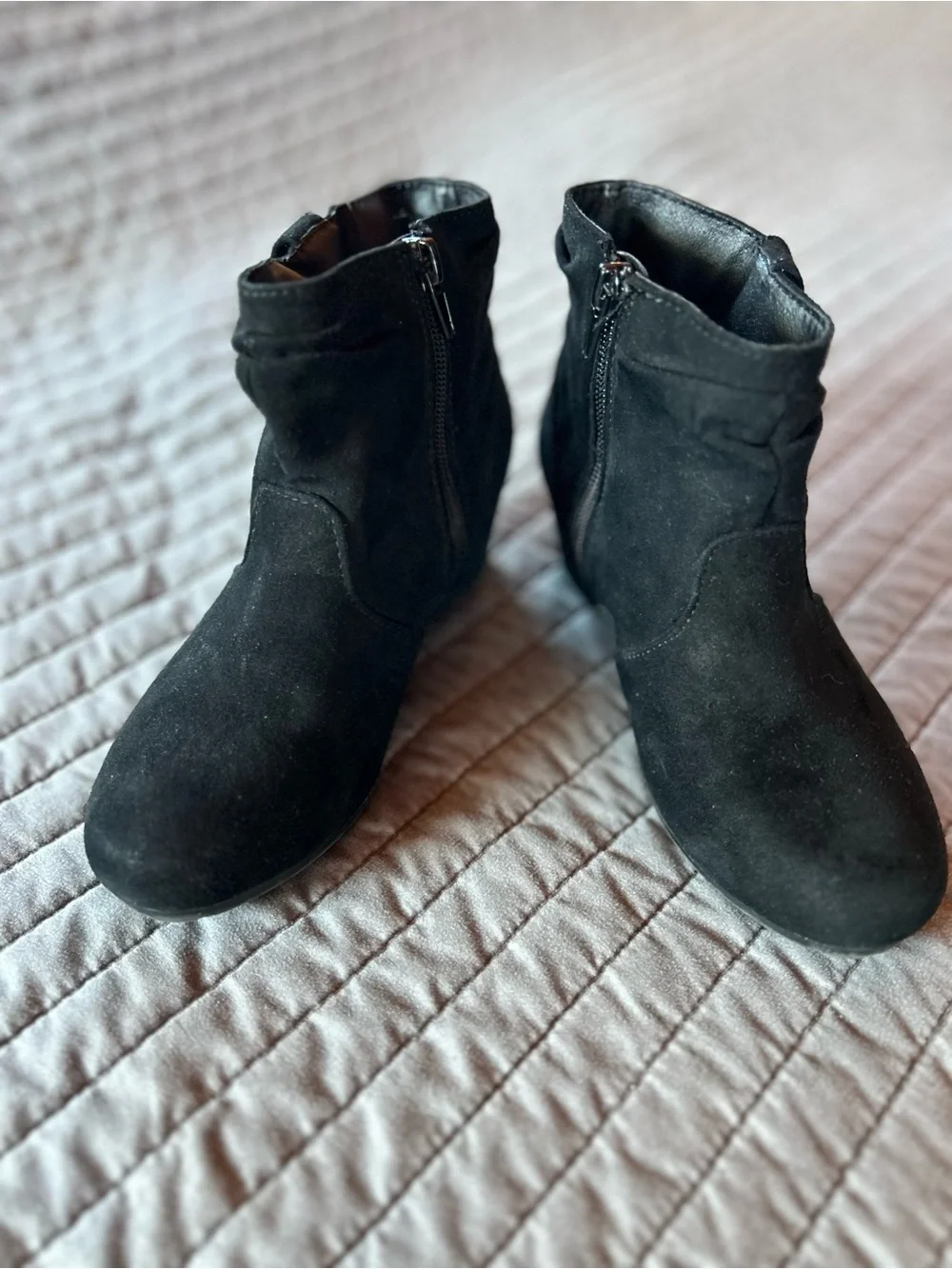 Nine West Black Kid's Wedge Ankle Boots with Side Zipper